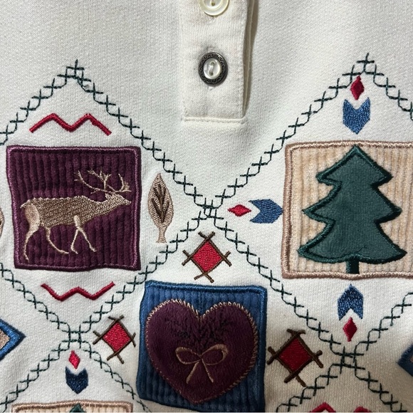 Vintage Alfred Dunner Mock Neck Button Up Collar Christmas Sweatshirt S - Picture 6 of 12